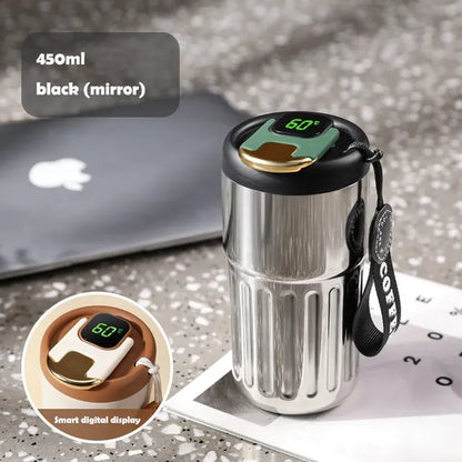 450Ml Thermos 316 Stainless Steel Thermal Coffee Mug Smart Temperature Display Water Bottle Portable Leakproof Insulation Cup