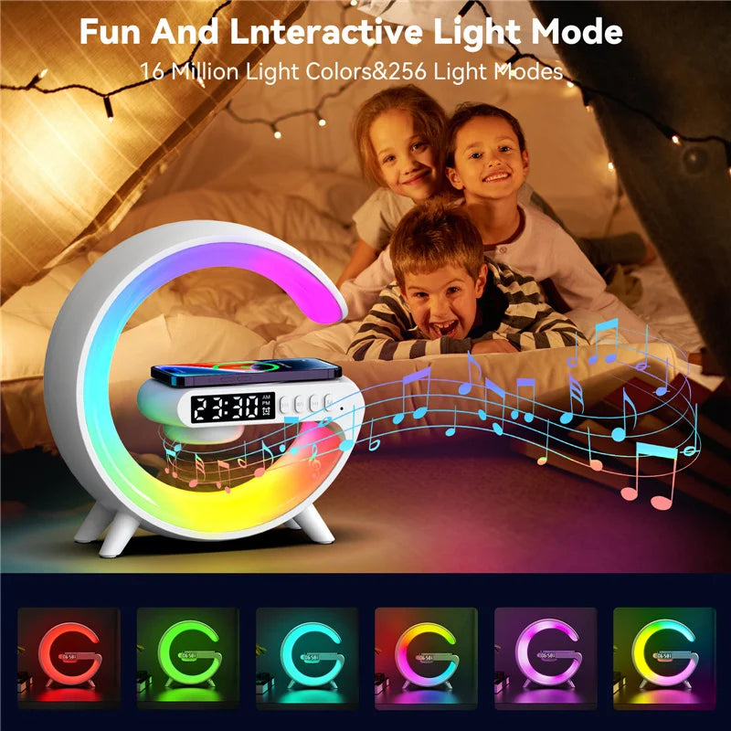 Mini Multifunction Wireless Charger Pad Stand Speaker TF RGB Night Light Fast Charging Station for Iphone Samsung Xiaomi Huawei