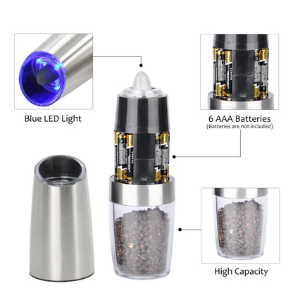 Electric Pepper Mill Sets,Herb Coffee Grinder,Automatic Gravity Induction Salt Shaker Grinders Machine,Led Light Spice Mill Tool