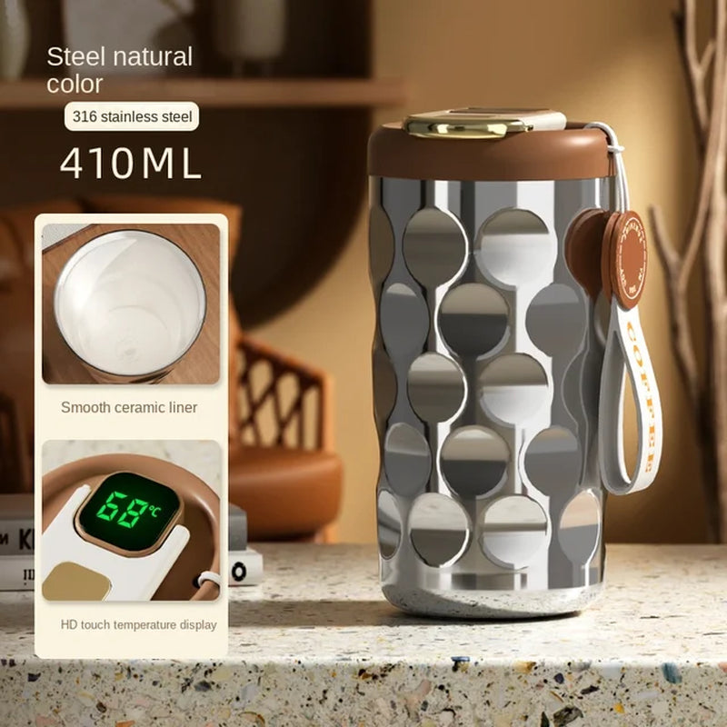 450Ml Thermos 316 Stainless Steel Thermal Coffee Mug Smart Temperature Display Water Bottle Portable Leakproof Insulation Cup