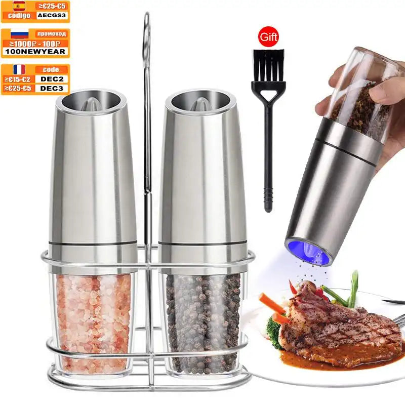 Electric Pepper Mill Sets,Herb Coffee Grinder,Automatic Gravity Induction Salt Shaker Grinders Machine,Led Light Spice Mill Tool