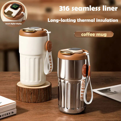 450Ml Thermos 316 Stainless Steel Thermal Coffee Mug Smart Temperature Display Water Bottle Portable Leakproof Insulation Cup