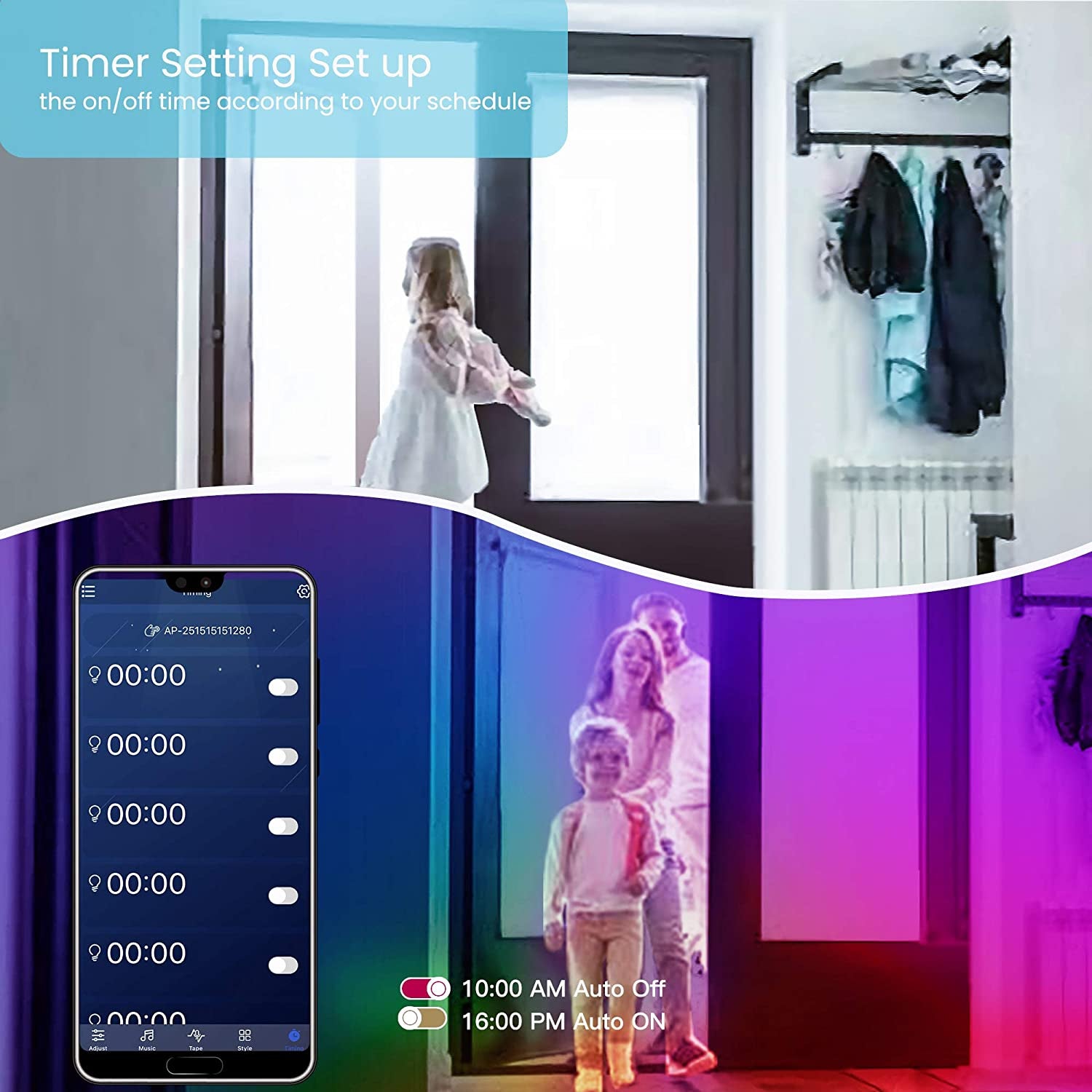 Colorful 50ft LED Strip Lights with Bluetooth Music Sync - Control with App or Remote!