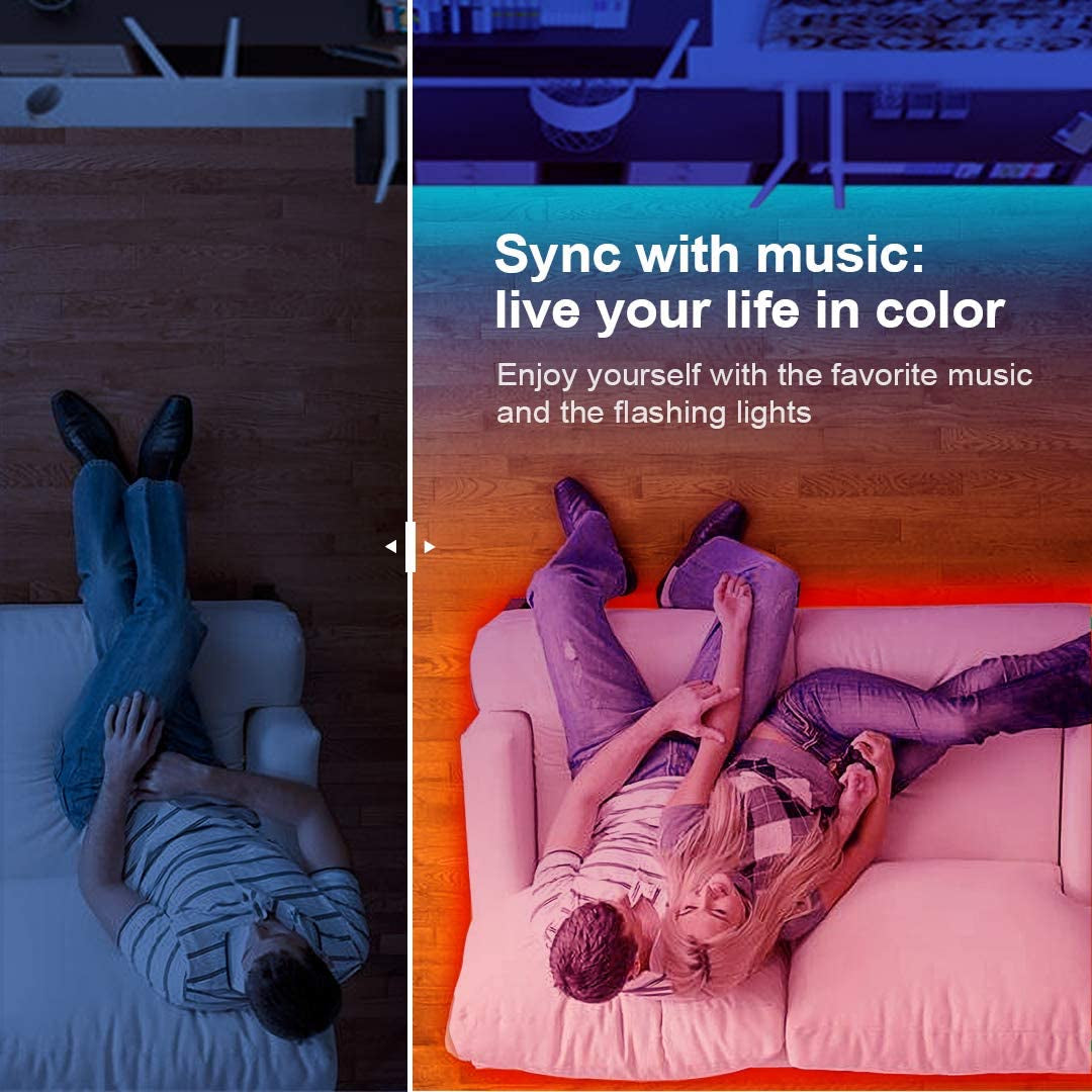 Colorful 50ft LED Strip Lights with Bluetooth Music Sync - Control with App or Remote!