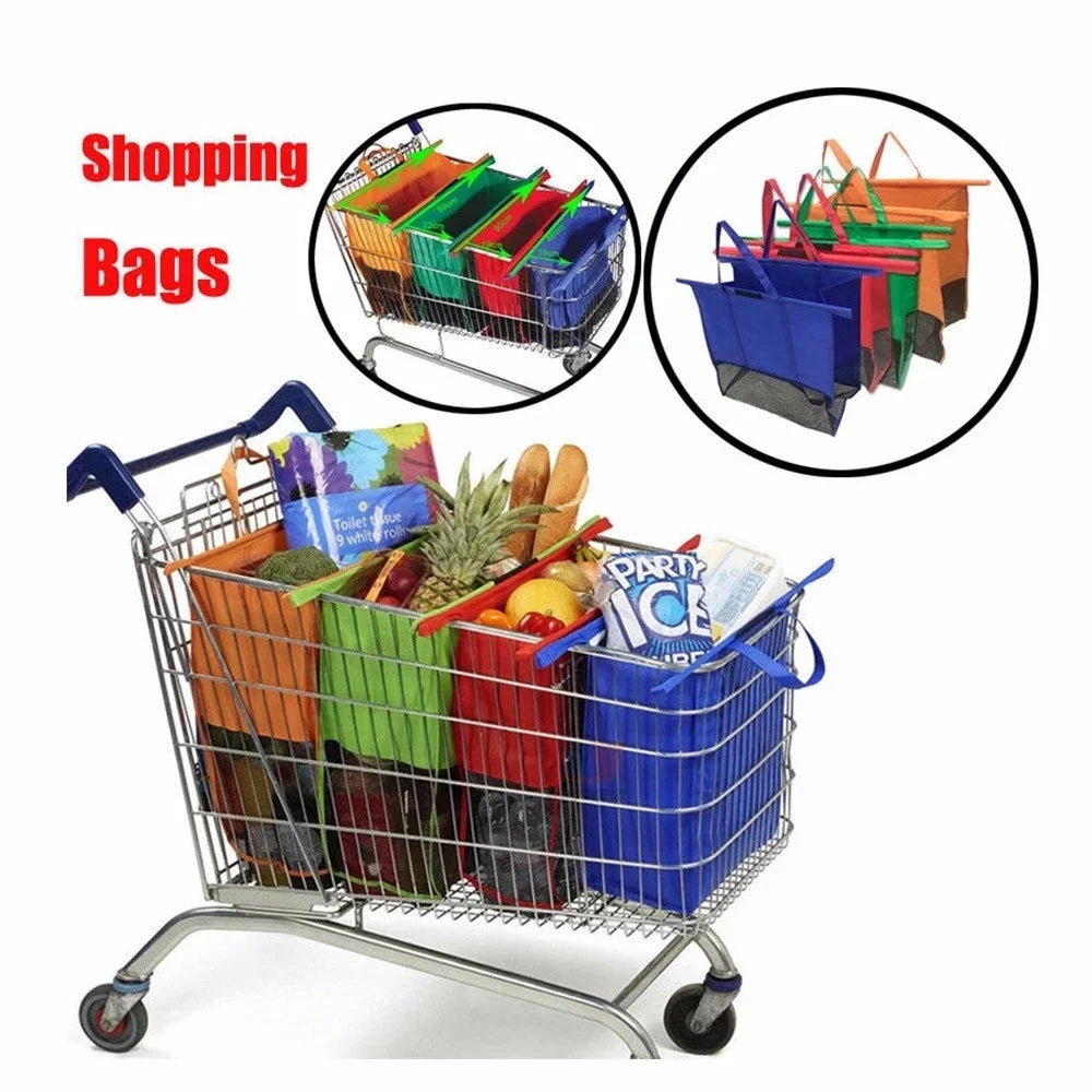 4Pcs/Set Foldable Cart Trolley Supermarket Shopping Storage Bags Reusable Eco-Friendly Grocery Shop Handbag Nonwovens Tote Bag