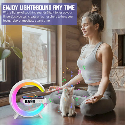 Mini Multifunction Wireless Charger Pad Stand Speaker TF RGB Night Light Fast Charging Station for Iphone Samsung Xiaomi Huawei