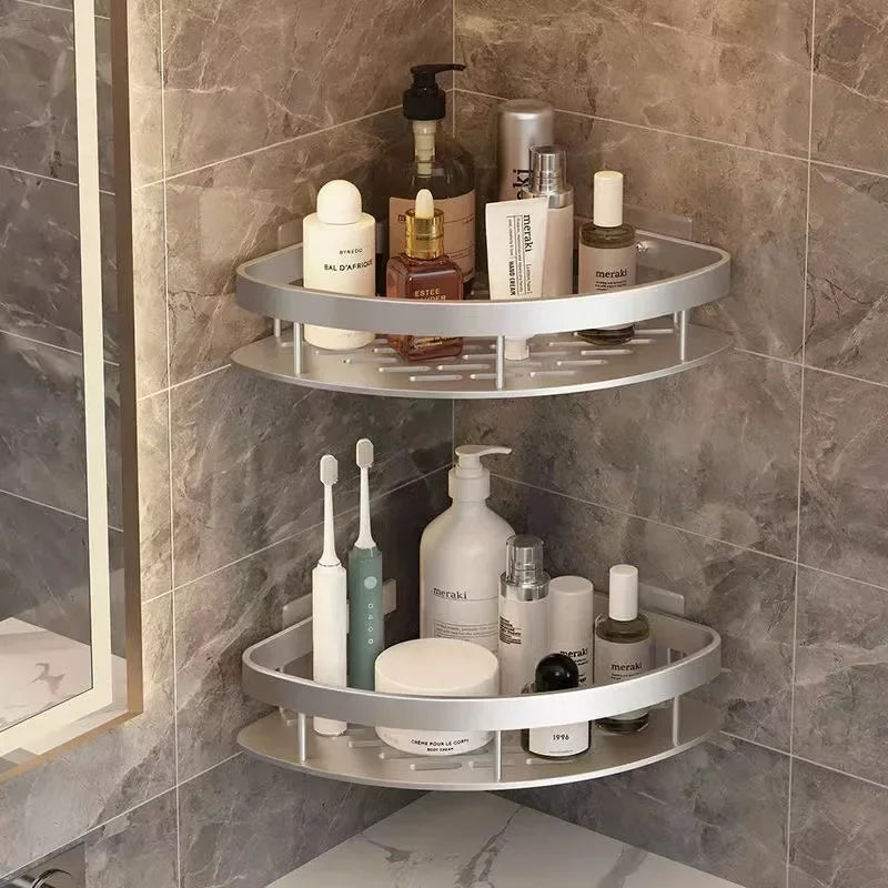 Bathroom Nail-Free Shelf Shower Corner Shelf Aluminum Shampoo Shelf Shower Supply Storage Bathroom Accessories Bathroom Shelves